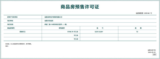 拿證速遞 皇姑區金地江山風華72套房源獲預售許可，市場熱度持續攀升